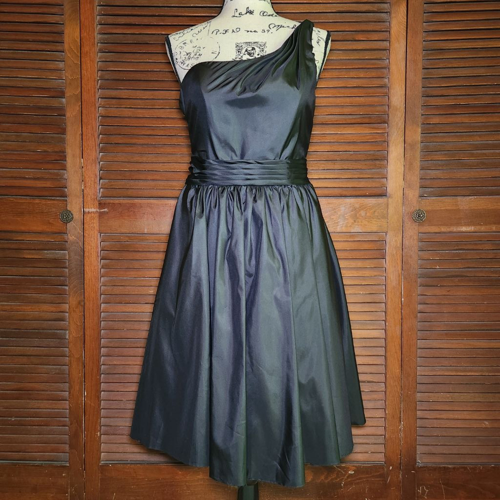 Mori Lee by Madeline Gardner A Line One Shoulder Black Cocktail Dress Size 12